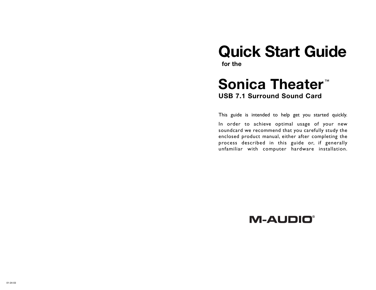 M-AUDIO Sonica Theater USB User Manual | 3 pages