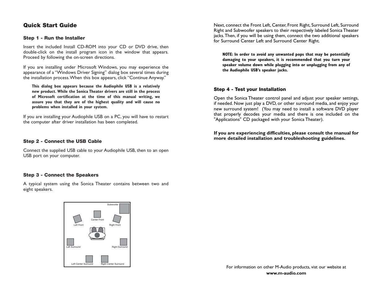 Quick start guide | M-AUDIO Sonica Theater USB User Manual | Page 3 / 3