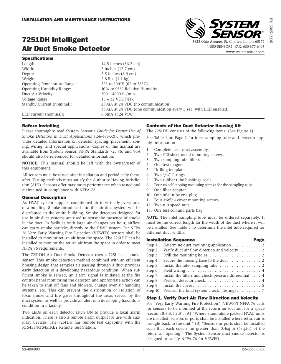 System Sensor 7251DH User Manual | 8 pages