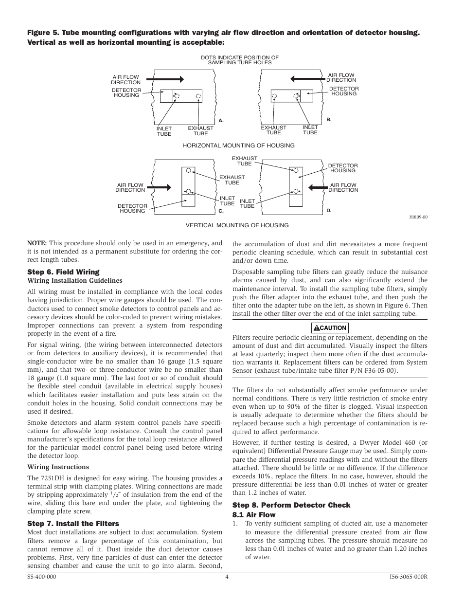 Step 6. field wiring, Step 7. install the filters, Step 8. perform detector check 8.1 air flow | System Sensor 7251DH User Manual | Page 4 / 8