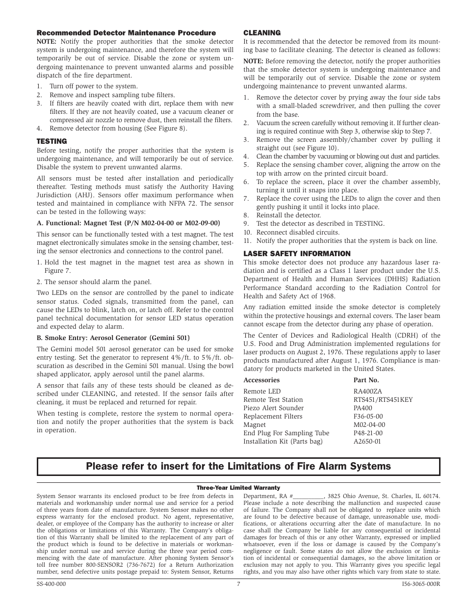 System Sensor 7251DH User Manual | Page 7 / 8
