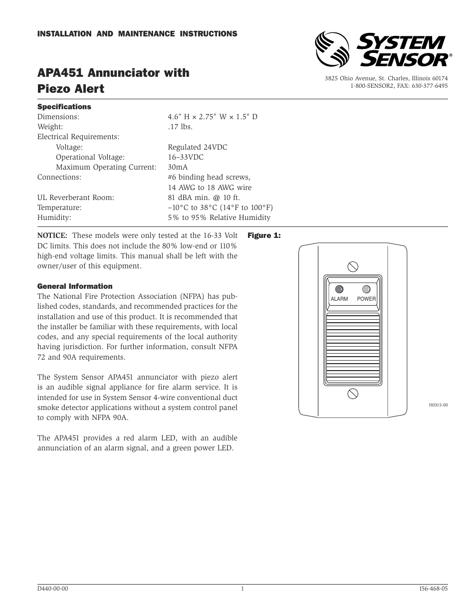 System Sensor APA451 User Manual | 2 pages
