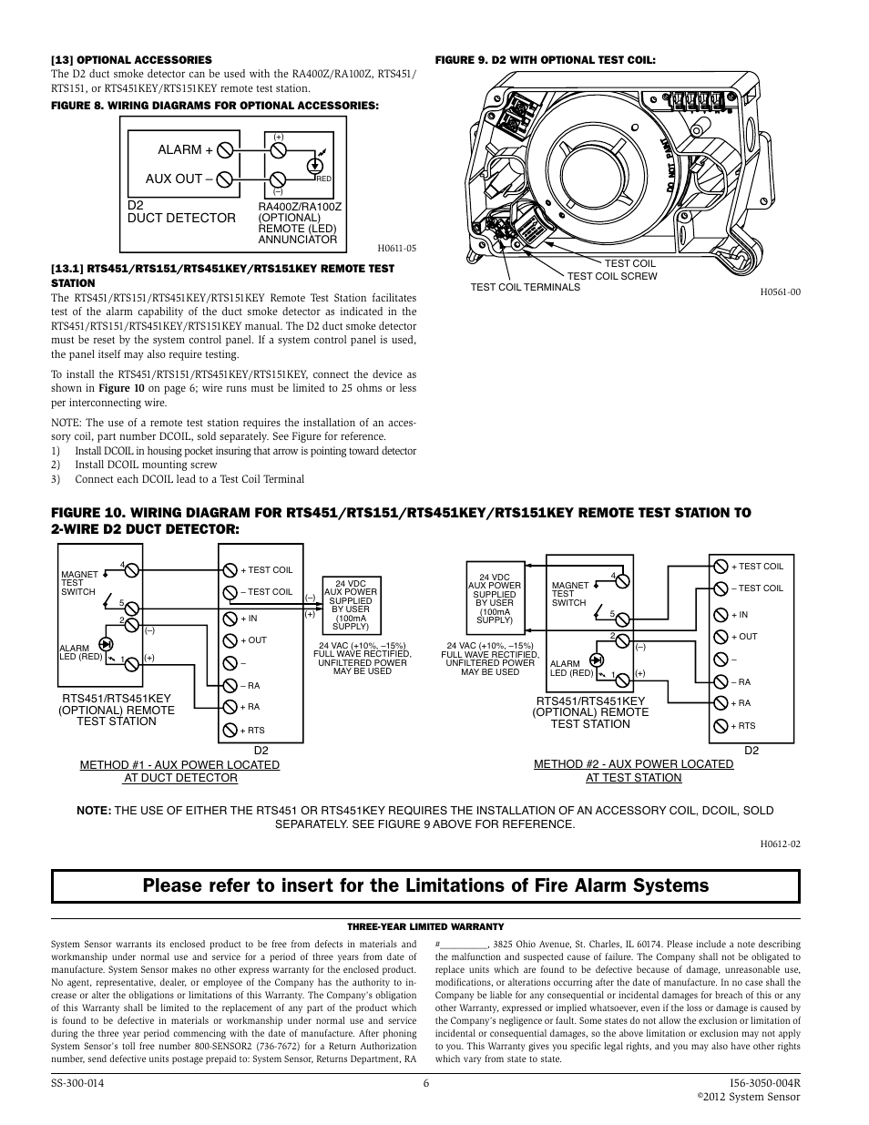 Alarm + aux out, D2 duct detector | System Sensor D2 User Manual | Page 6 / 6