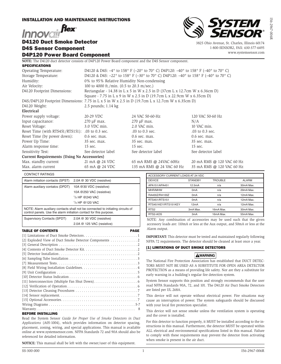 System Sensor D4120, D4P120, and D4S User Manual | 8 pages