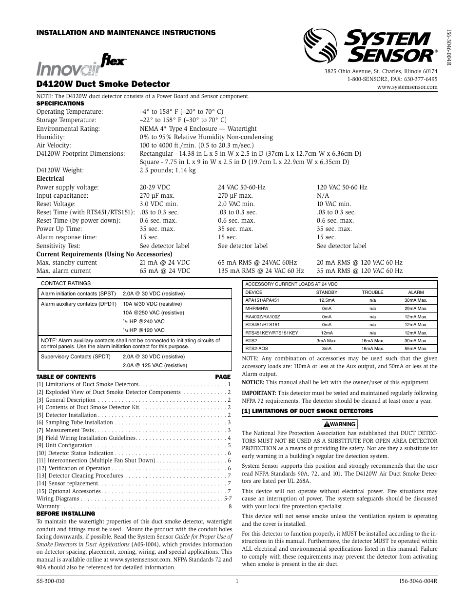 System Sensor D4120W User Manual | 8 pages