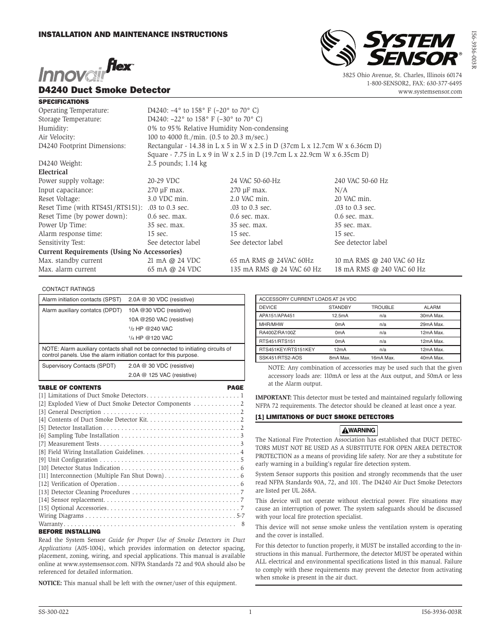 System Sensor D4240 User Manual | 8 pages