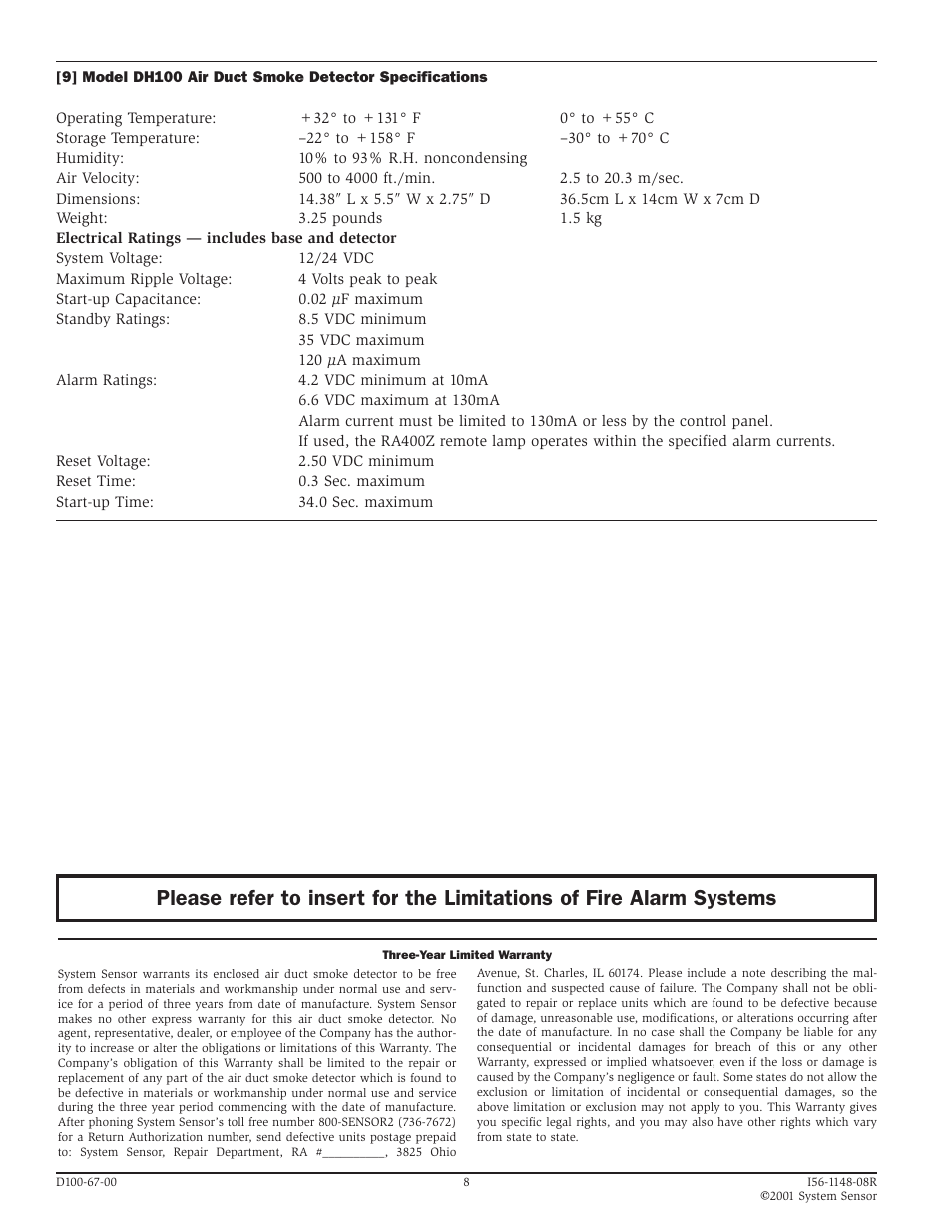 System Sensor DH100 User Manual | Page 8 / 8