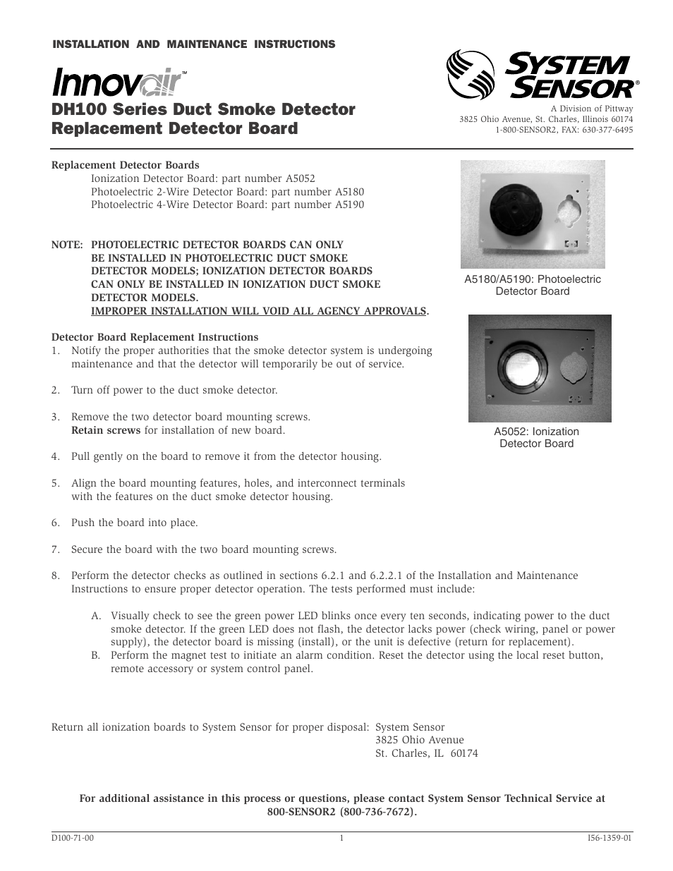 System Sensor DH100 Replacement Detector Board User Manual | 2 pages