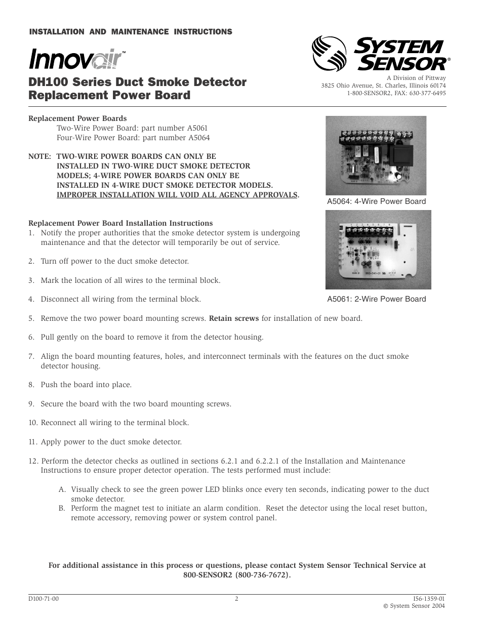 System Sensor DH100 Replacement Detector Board User Manual | Page 2 / 2