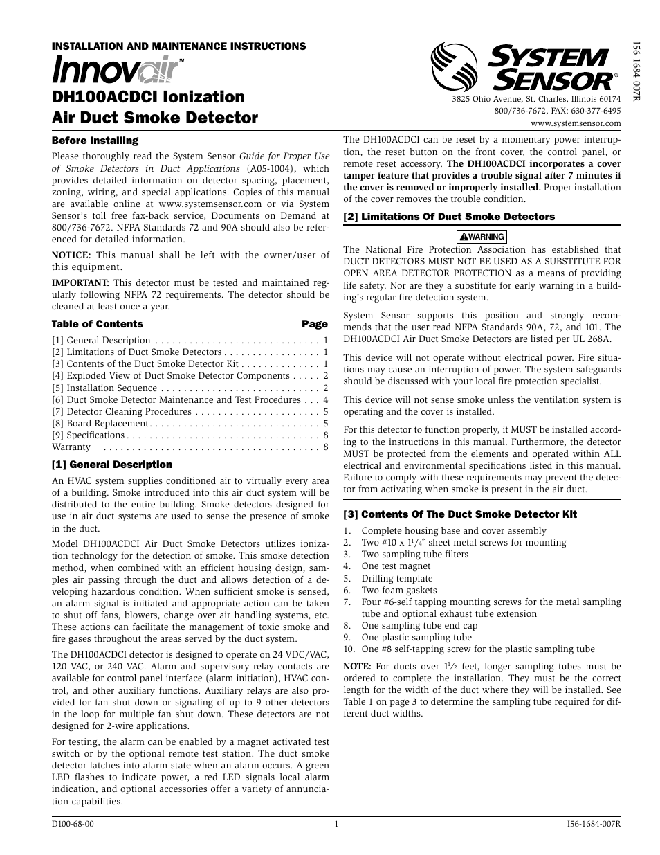 System Sensor DH100ACDCI User Manual | 8 pages