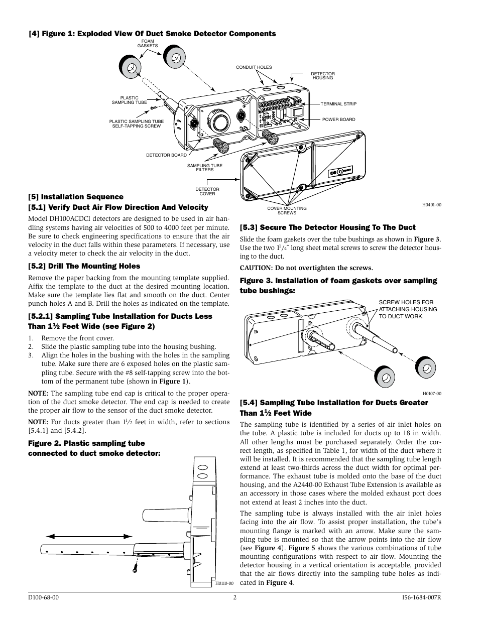 3] secure the detector housing to the duct, Feet wide, 2] drill the mounting holes | Feet wide (see figure 2) | System Sensor DH100ACDCI User Manual | Page 2 / 8