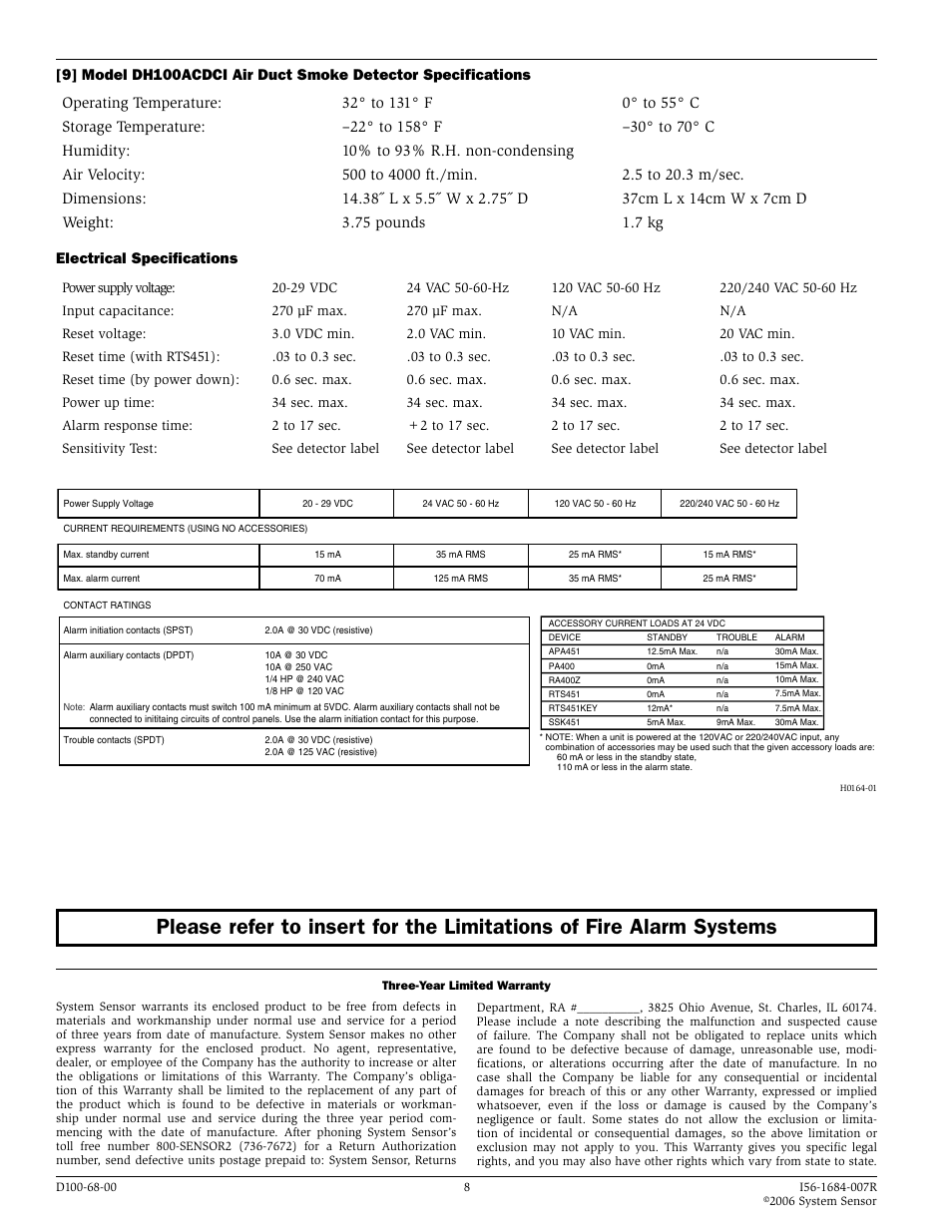 System Sensor DH100ACDCI User Manual | Page 8 / 8