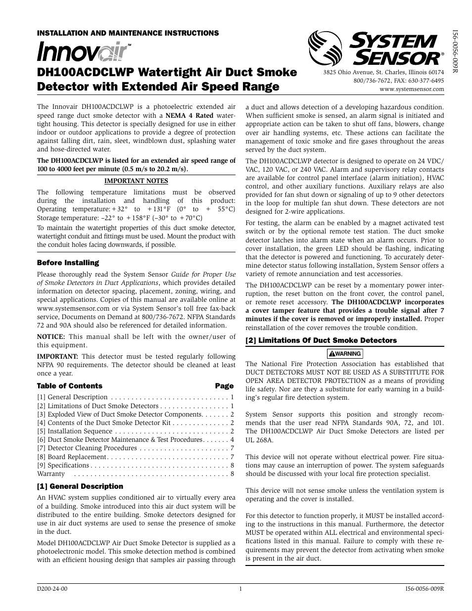 System Sensor DH100ACDCLWP User Manual | 8 pages