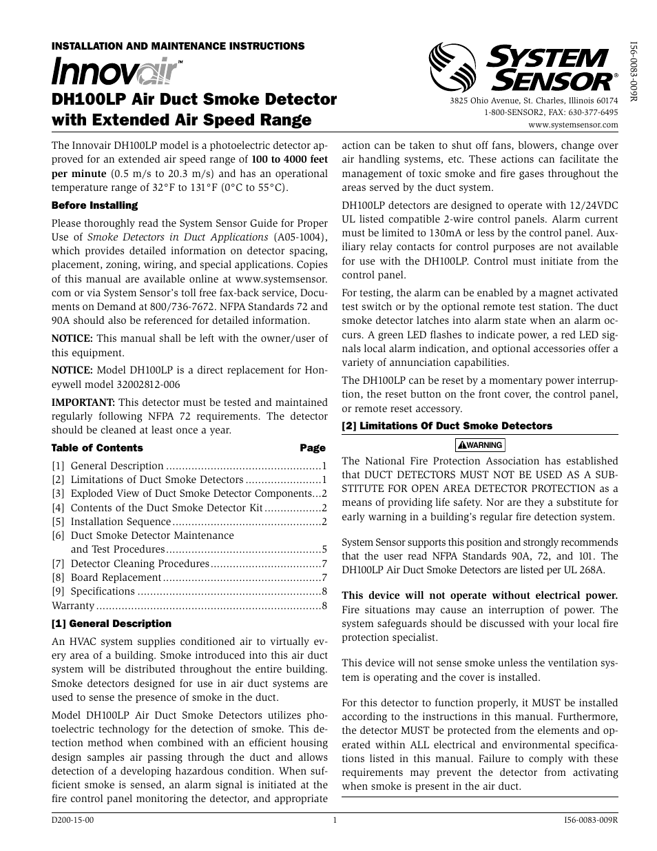 System Sensor DH100LP User Manual | 8 pages