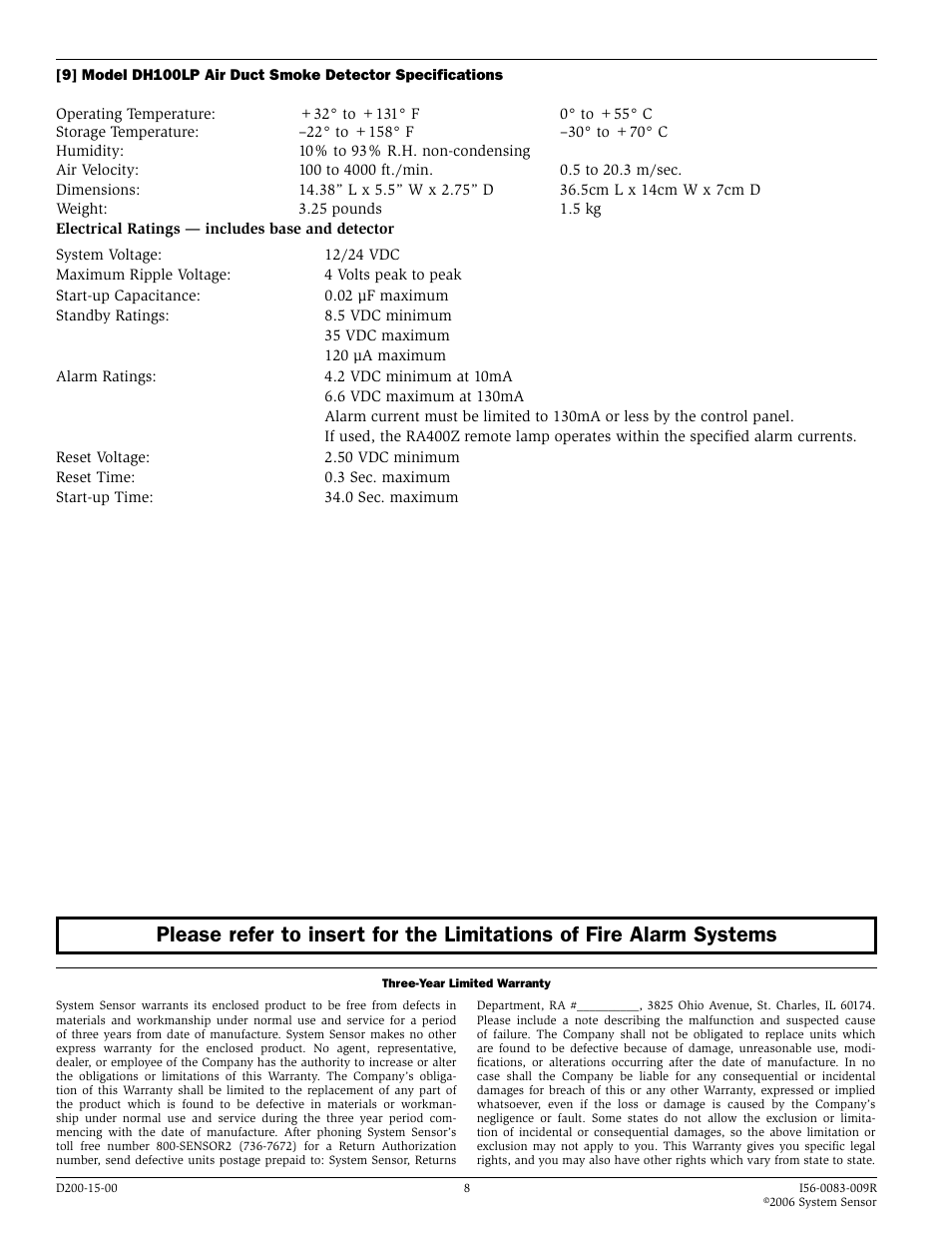 System Sensor DH100LP User Manual | Page 8 / 8