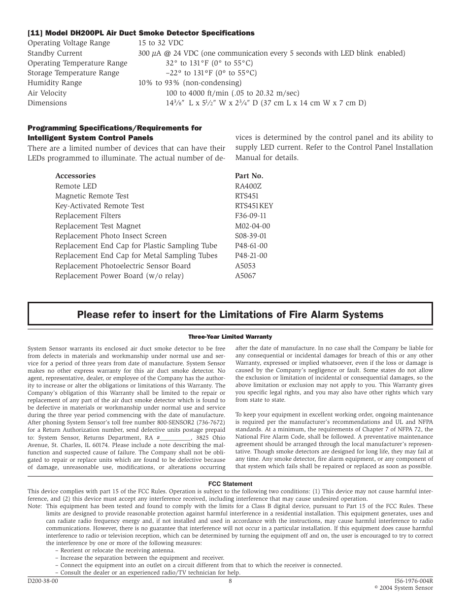 System Sensor DH200PL User Manual | Page 8 / 8