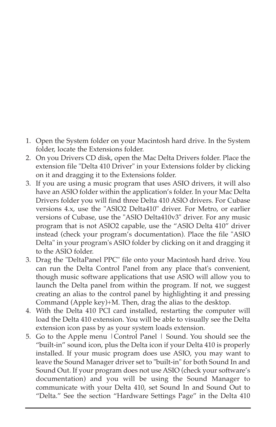 Delta driver software installation - for mac | M-AUDIO Delta 410 User Manual | Page 11 / 56