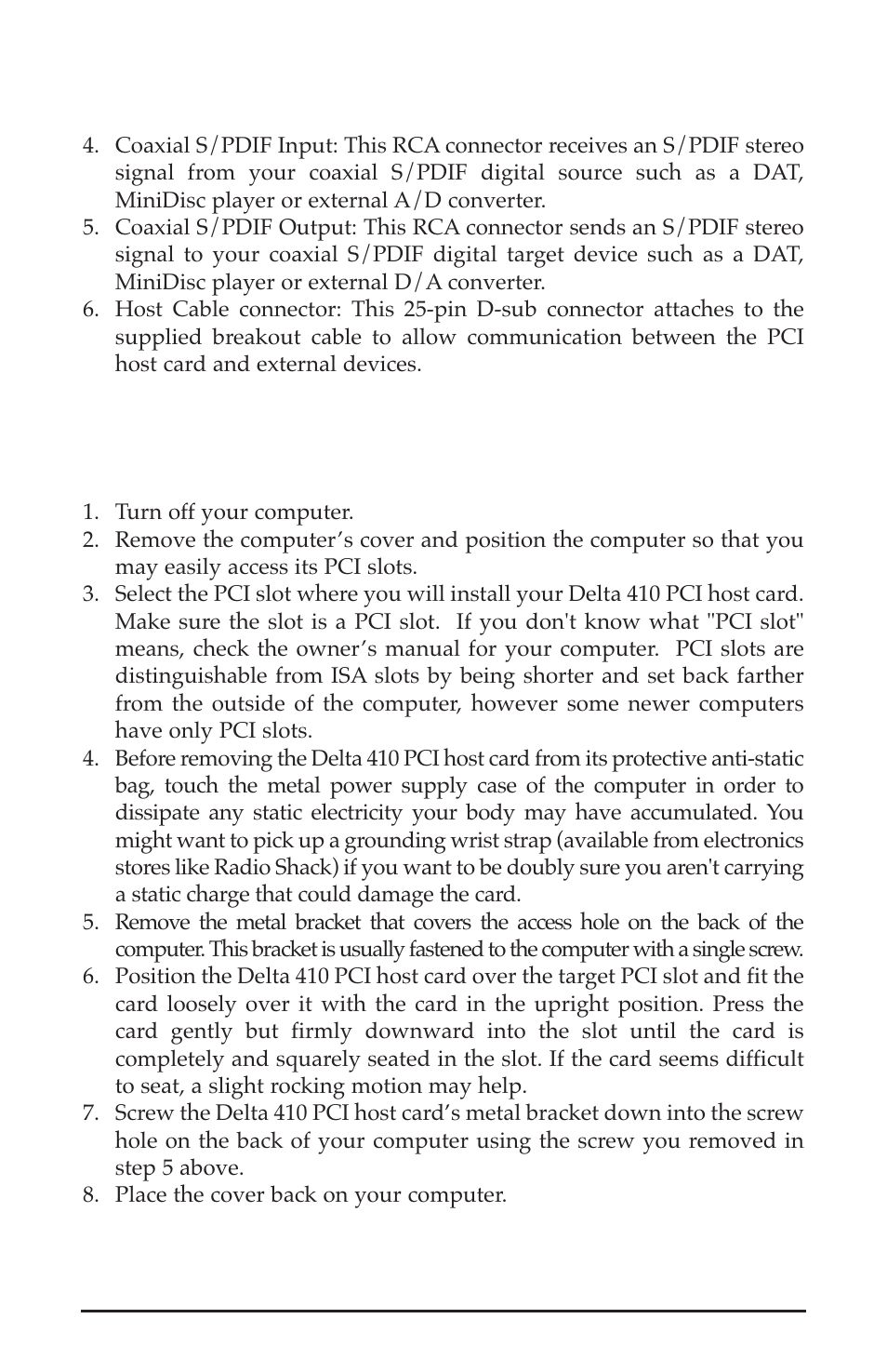 Pci host adapter card, Hardware installation | M-AUDIO Delta 410 User Manual | Page 6 / 56