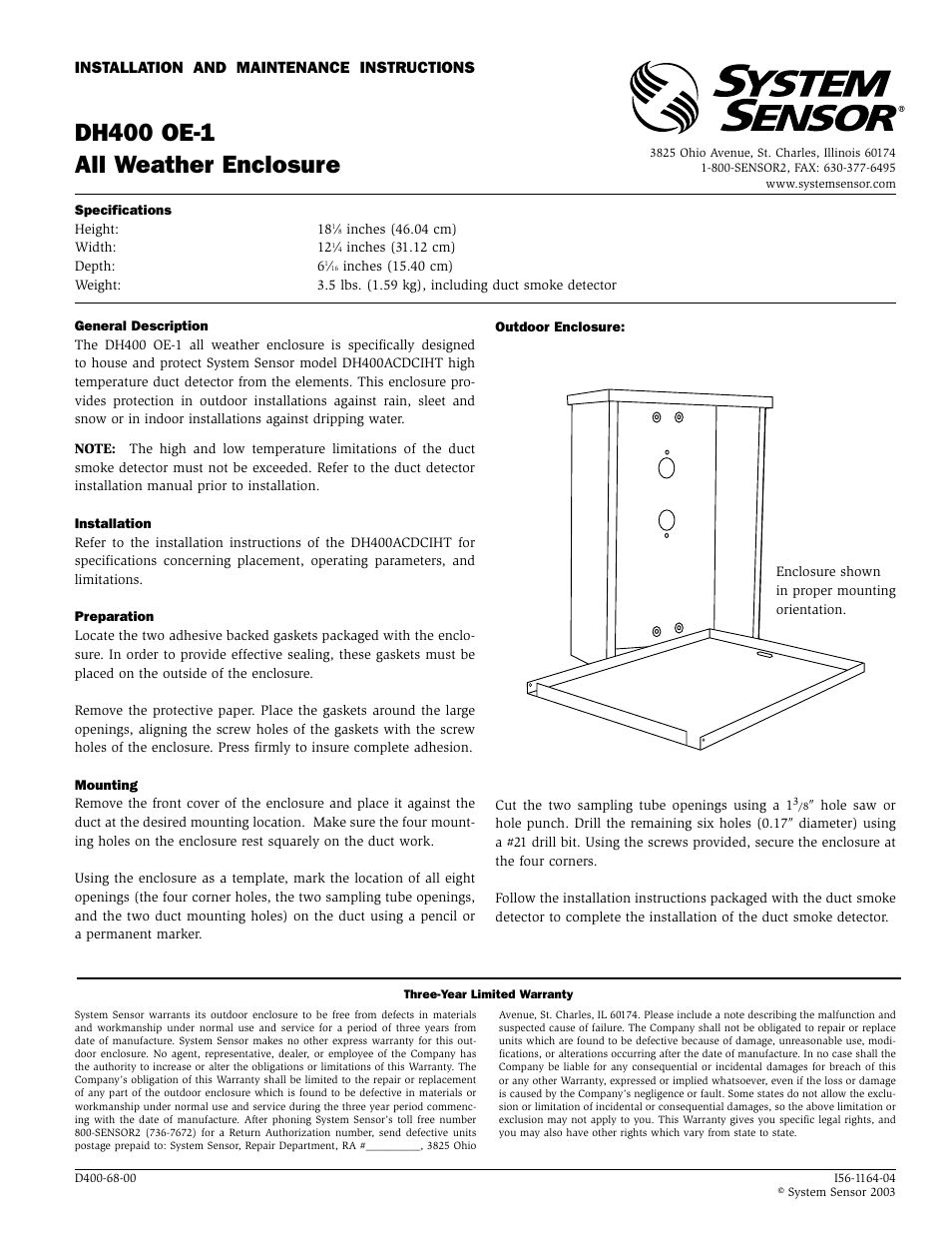 System Sensor DH4000OE-1 User Manual | 1 page