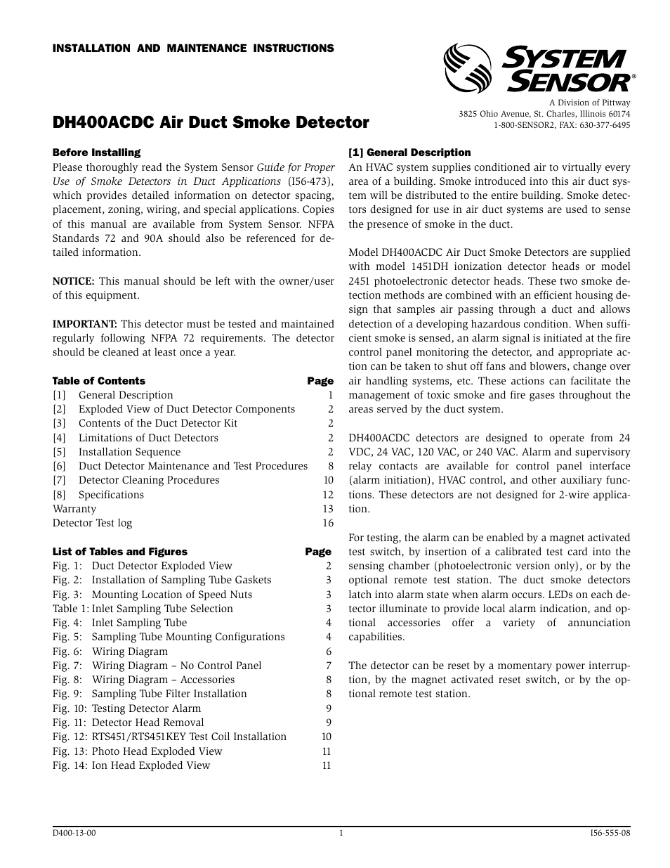 System Sensor DH400ACDCI User Manual | 16 pages