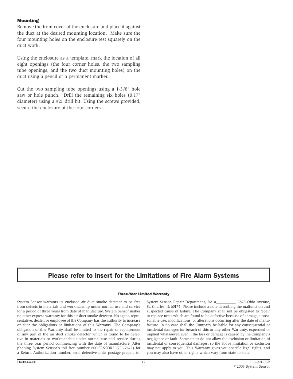 System Sensor DH400ACDCIHT User Manual | Page 12 / 12