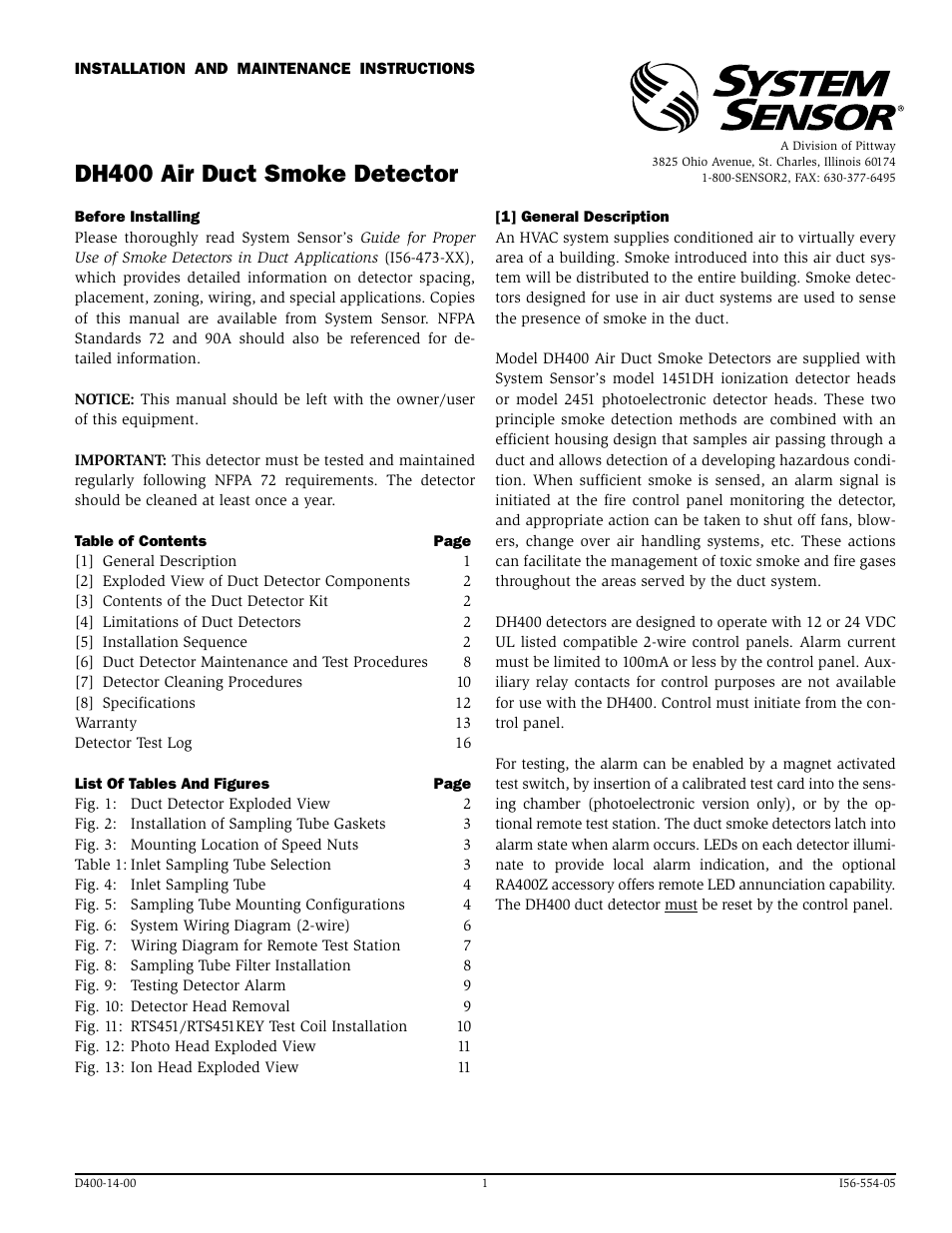 System Sensor DH400P User Manual | 16 pages