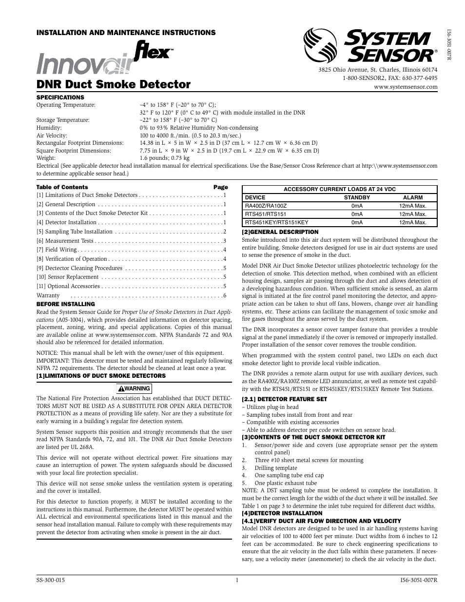 System Sensor DNR User Manual | 6 pages