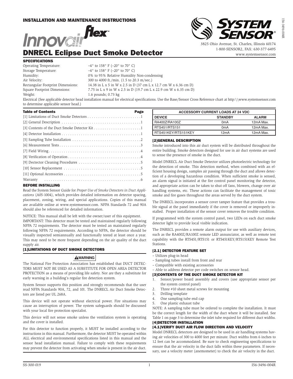 System Sensor DNRECL User Manual | 6 pages
