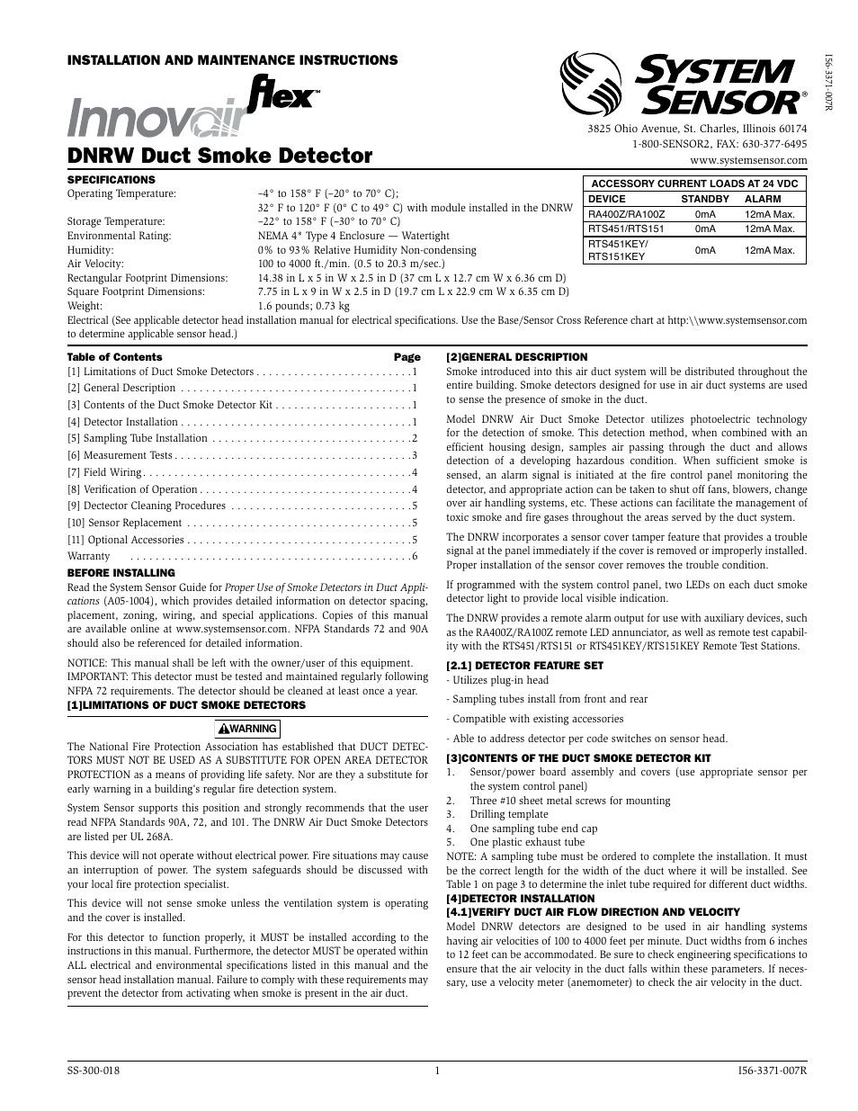 System Sensor DNRW User Manual | 6 pages