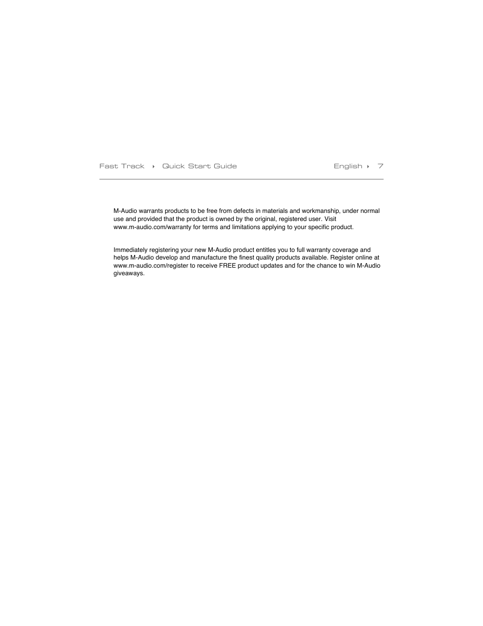 Warranty, Warranty terms, Warranty registration | M-AUDIO Fast Track User Manual | Page 8 / 10