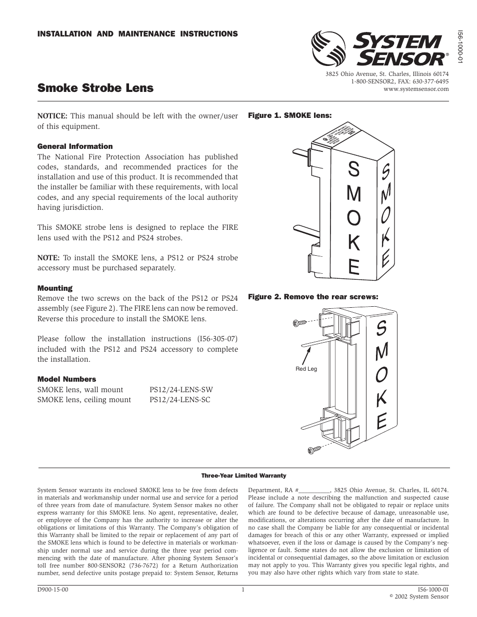 System Sensor PS12_24SLENSC User Manual | 1 page