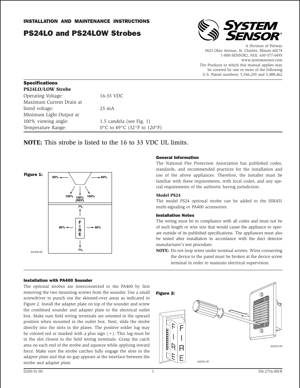 System Sensor PS24LOW User Manual | 2 pages