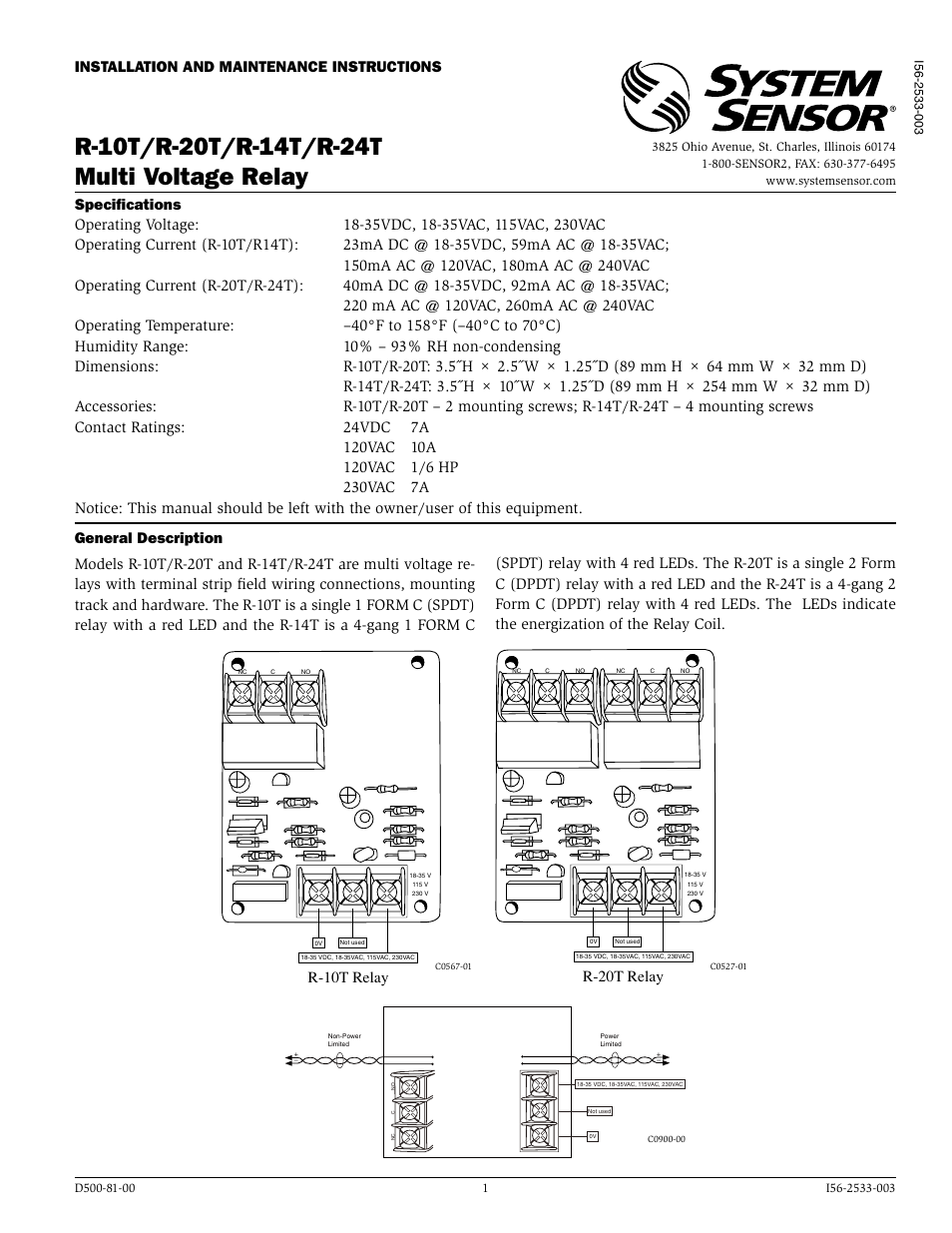 System Sensor R-24T User Manual | 2 pages