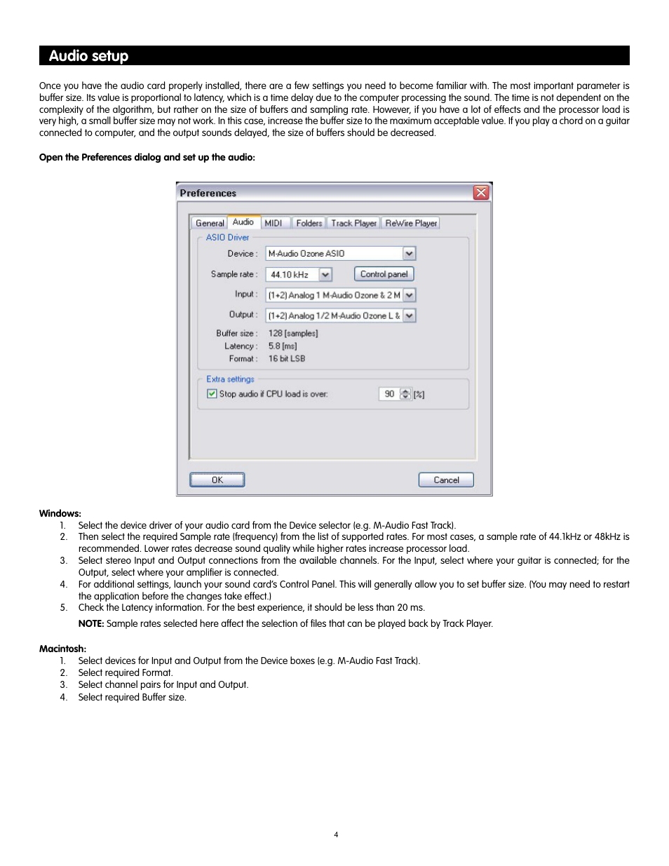 Audio setup | M-AUDIO GT Player Express User Manual | Page 2 / 8