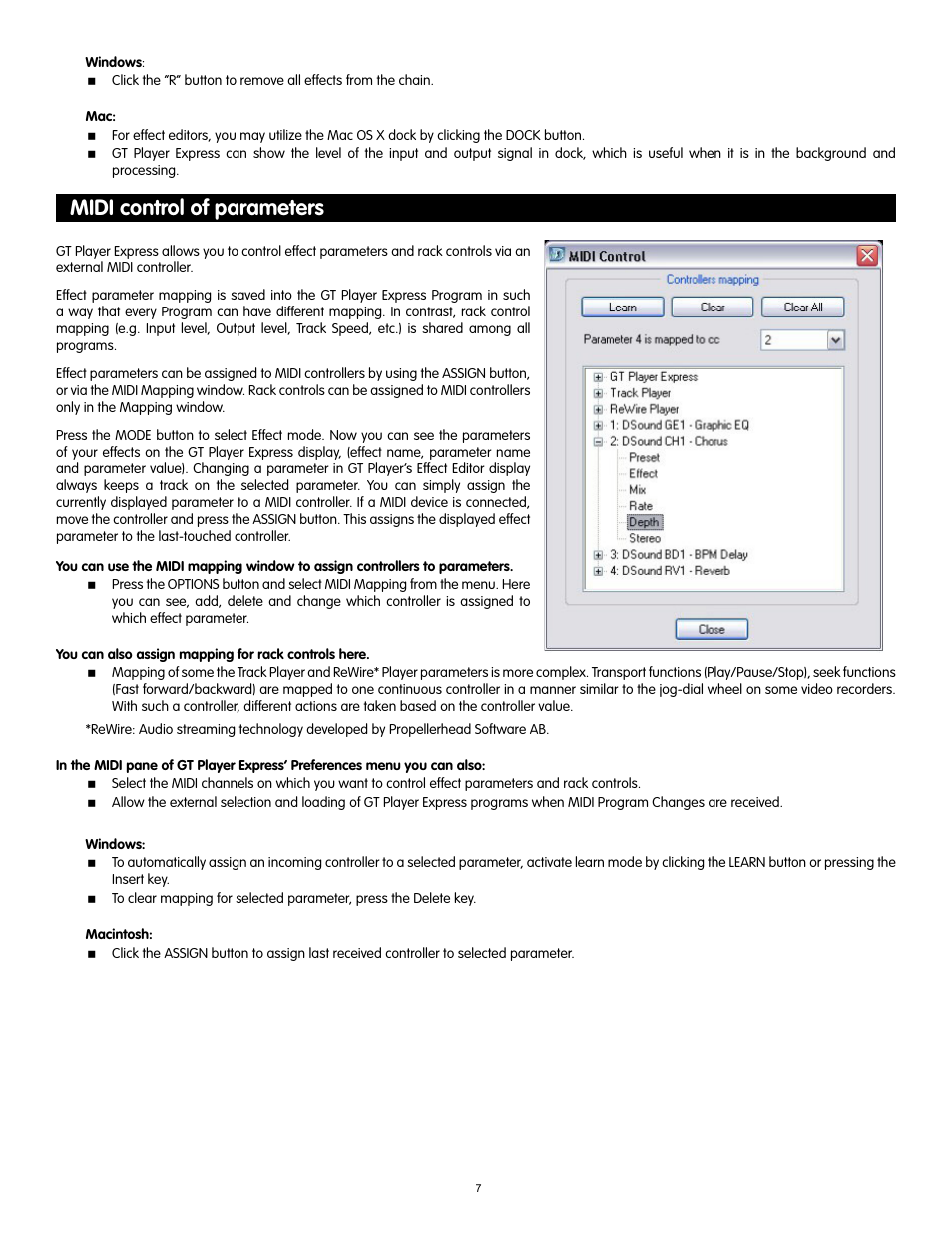 Midi control of parameters | M-AUDIO GT Player Express User Manual | Page 5 / 8