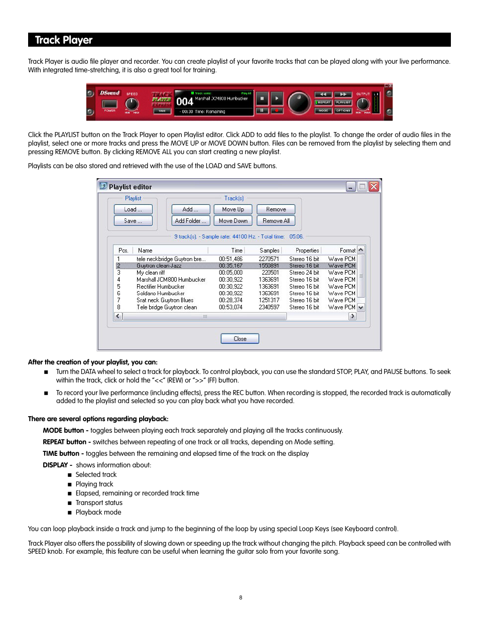 Track player | M-AUDIO GT Player Express User Manual | Page 6 / 8