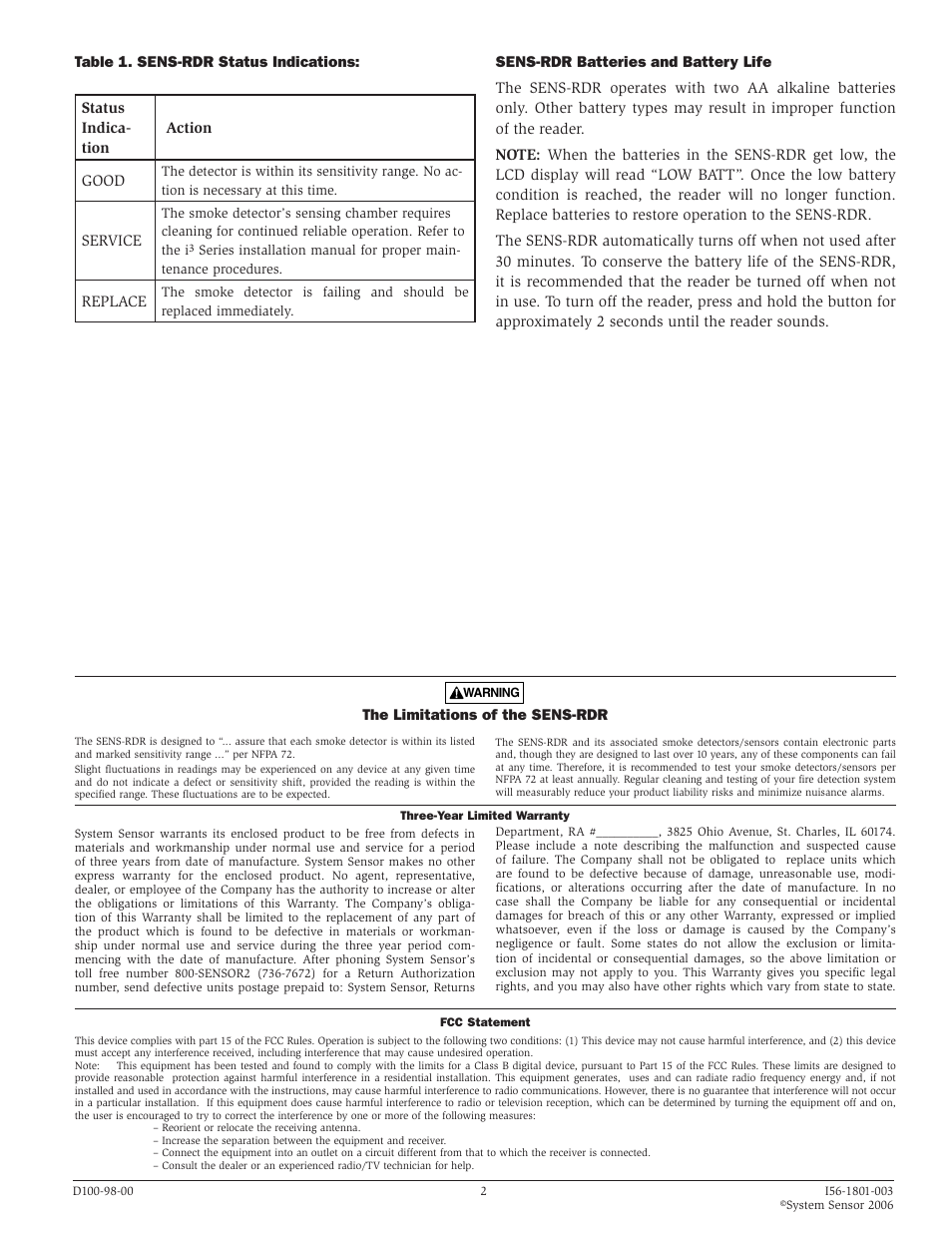 System Sensor SENS-RDR User Manual | Page 2 / 2