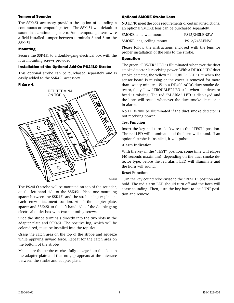 System Sensor SSK451 User Manual | Page 3 / 4