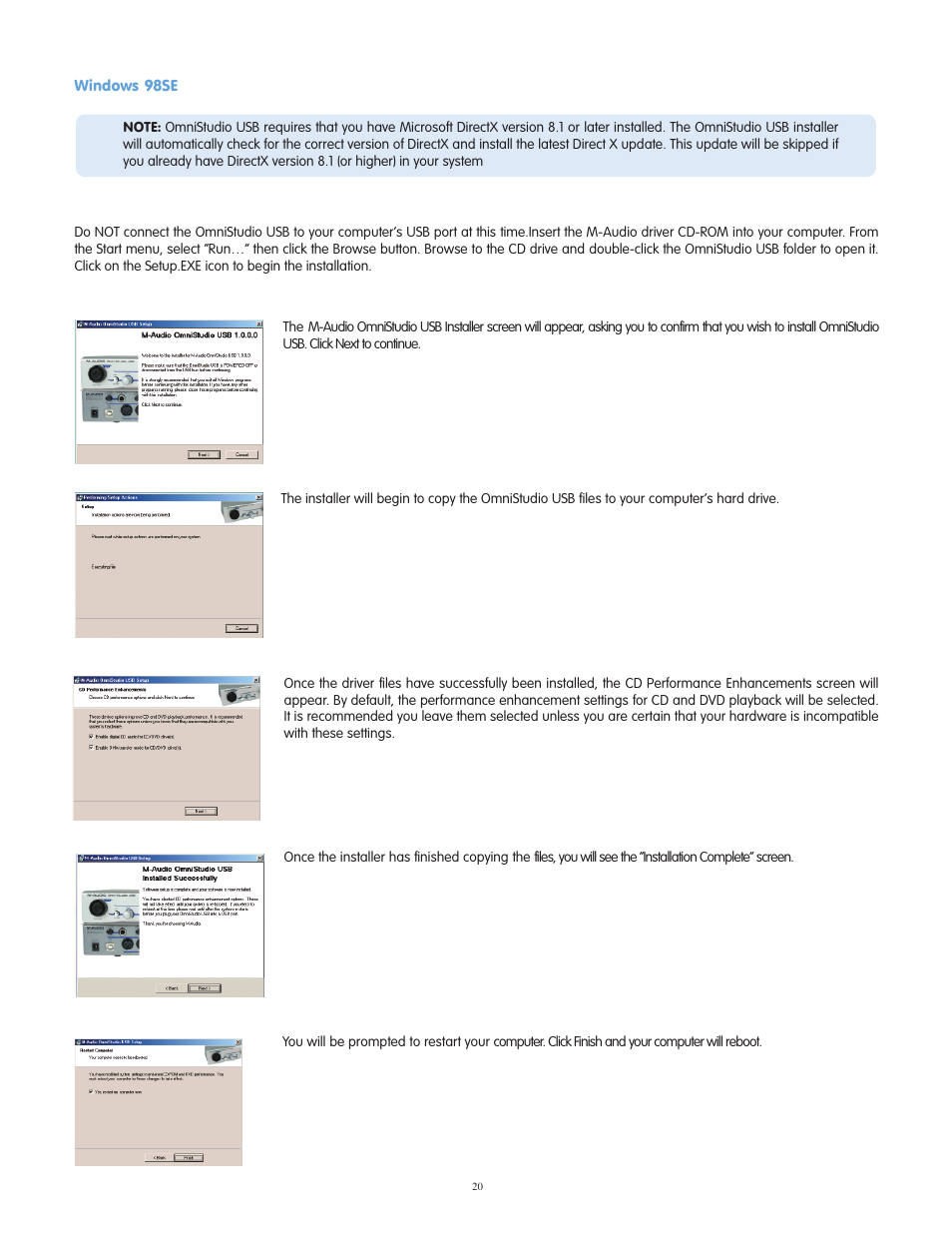 Windows 98se | M-AUDIO OmniStudio USB User Manual | Page 21 / 45