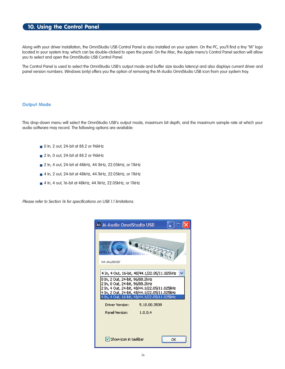 Using the control panel | M-AUDIO OmniStudio USB User Manual | Page 27 / 45