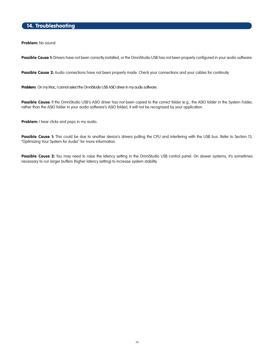 Troubleshooting | M-AUDIO OmniStudio USB User Manual | Page 39 / 45