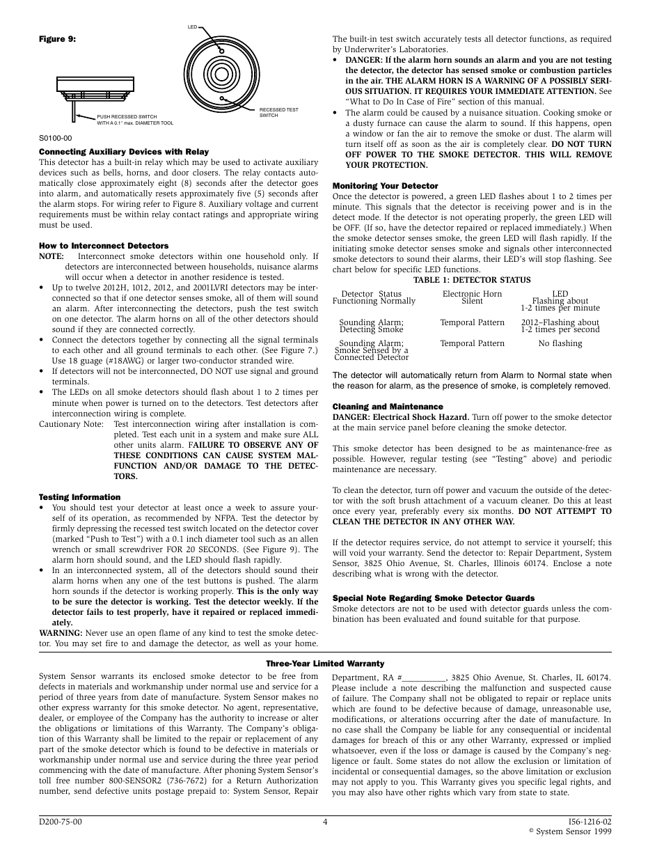 System Sensor 2012H Photoelectronic User Manual | Page 4 / 4