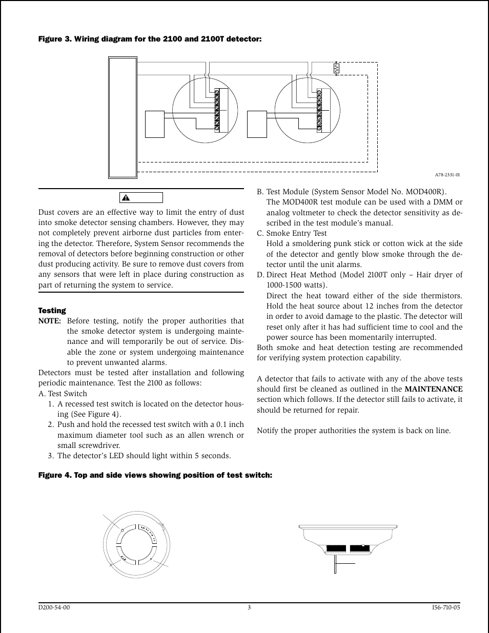 System Sensor 2100 and 2100T Photoelectronic User Manual | Page 3 / 4
