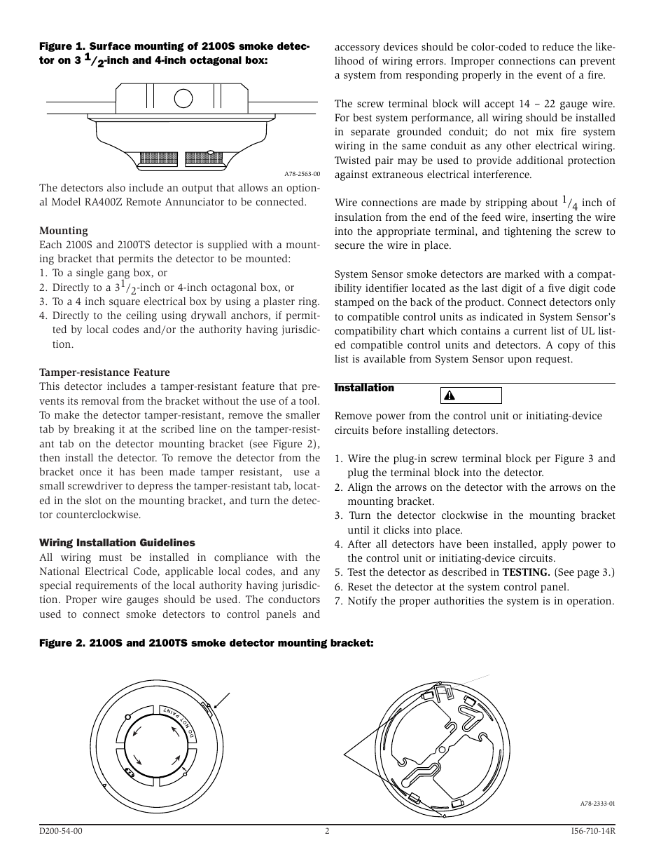 System Sensor 2100S and 2100TS Photoelectronic User Manual | Page 2 / 4