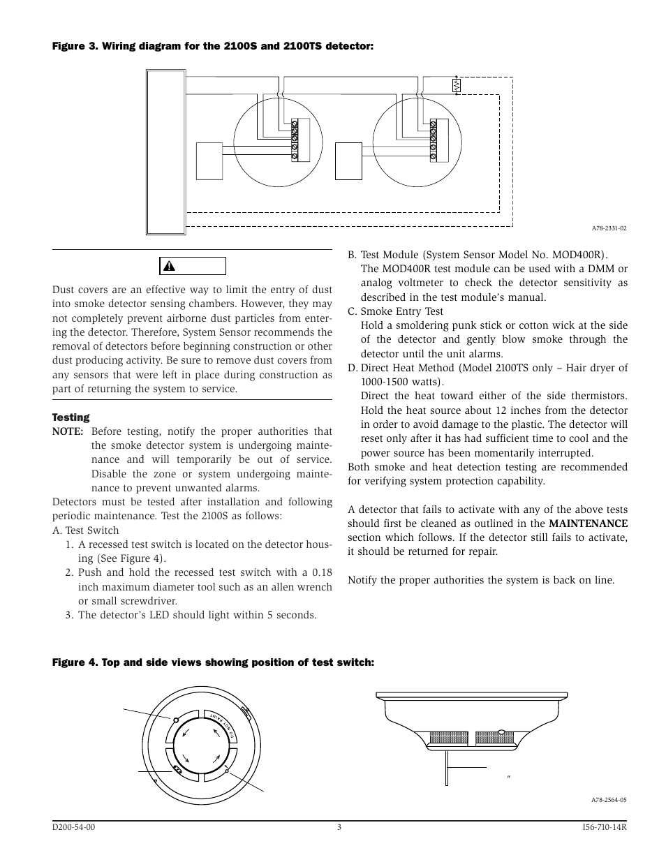 System Sensor 2100S and 2100TS Photoelectronic User Manual | Page 3 / 4