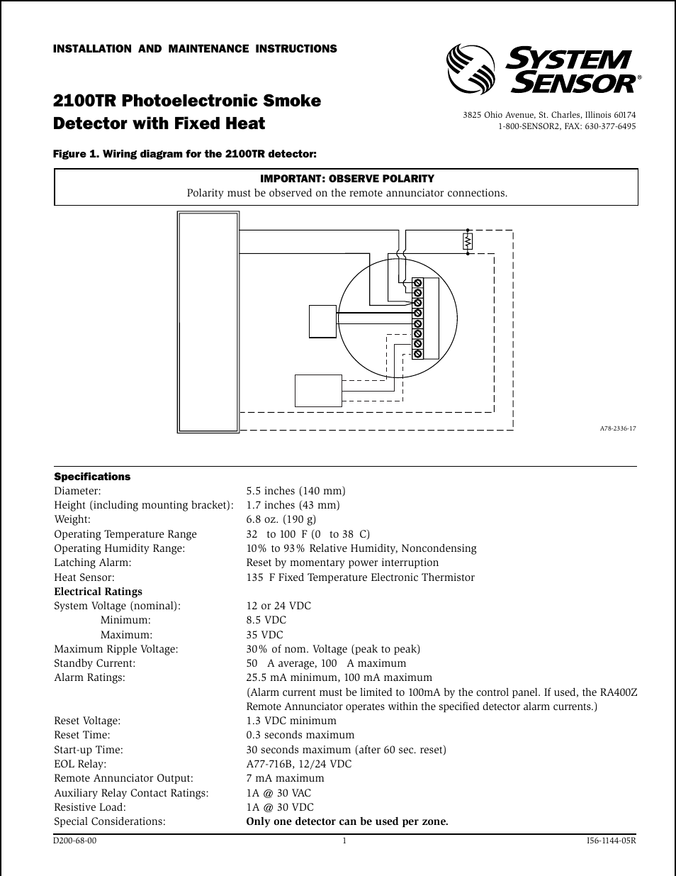 System Sensor 2100TR Photoelectronic User Manual | 4 pages