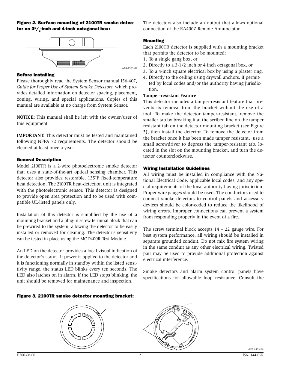 System Sensor 2100TR Photoelectronic User Manual | Page 2 / 4