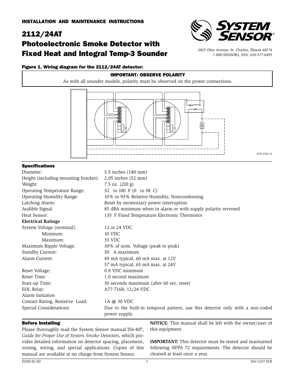 System Sensor 2112_24AT Photoelectronic User Manual | 4 pages