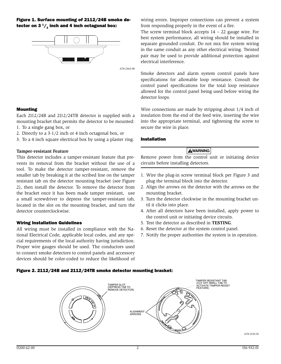 Inch and 4 inch octagonal box | System Sensor 2112_24B and 2112_24TB Photoelectronic User Manual | Page 2 / 4