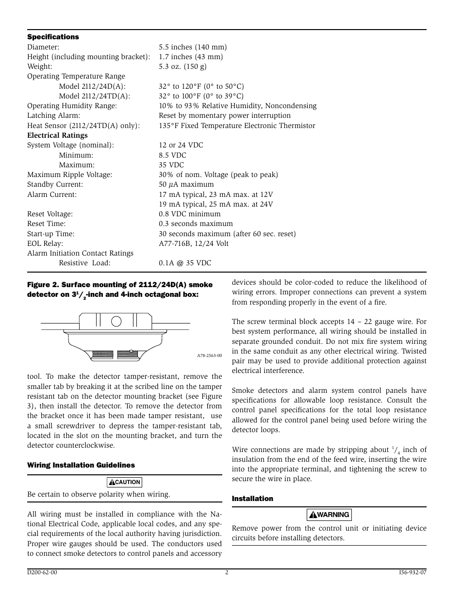 System Sensor 2112_24D and 2112_24TD Photoelectronic User Manual | Page 2 / 4